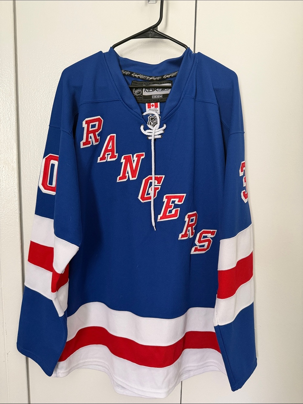 LUNDQVIST Reebok Blue Rangers Hockey Jersey with Red & White Accents